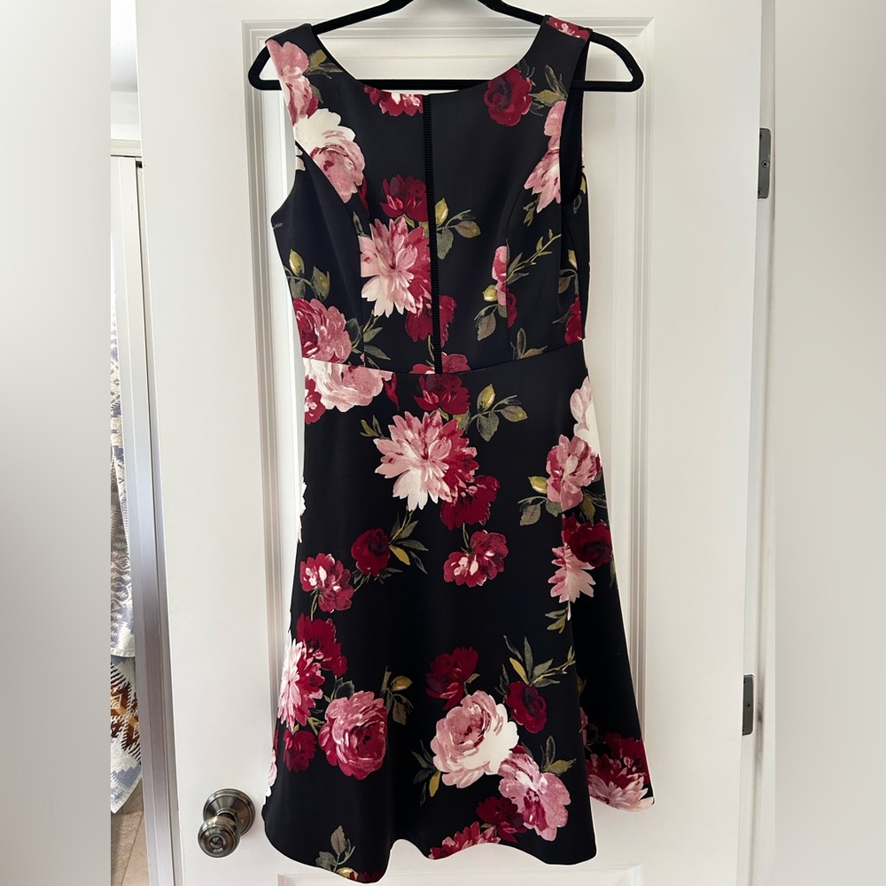 White House Black Market Pink and Red Fit and Flare Midi Dress
